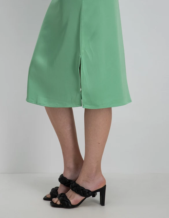 Colourful Rebel Hinte Uni Satin Slit Midi Skirt WS214379