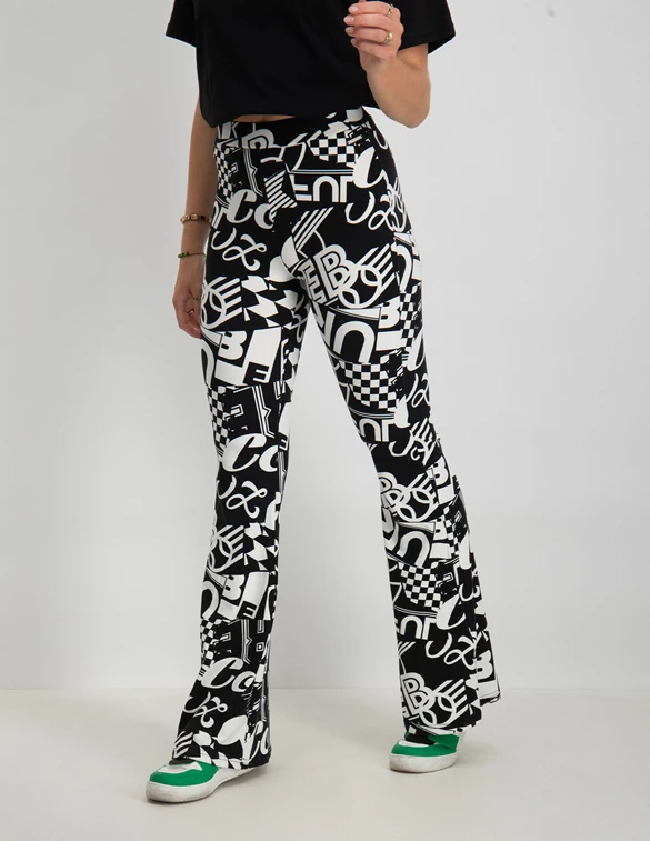 Colourful Rebel Letter Peached Extra Flare Pants WH115001
