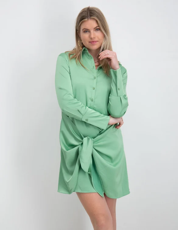 Colourful Rebel Mette Uni Satin Knotted Shirt Dress WD114384