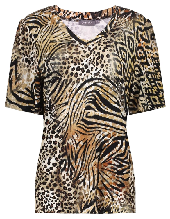 Geisha T-shirt v-neck jersey AOP 52445-60 JAZZ