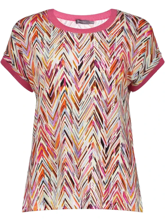 Geisha T-shirt with rib jersey AOP 52447-60 SARAH