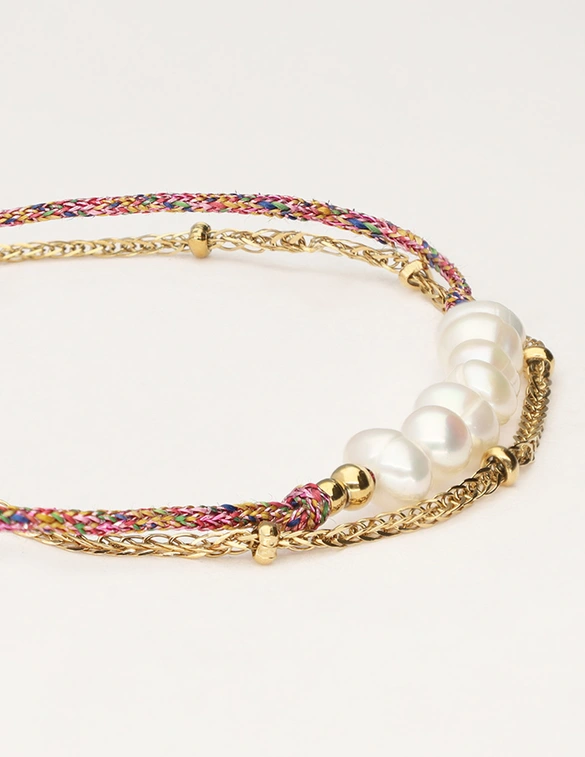 My Jewellery Bracelet pink cord pearls MJ11056