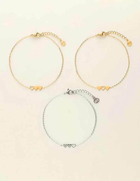 My Jewellery Bracelets 3 hearts 2 gold 1 silver MJ09649