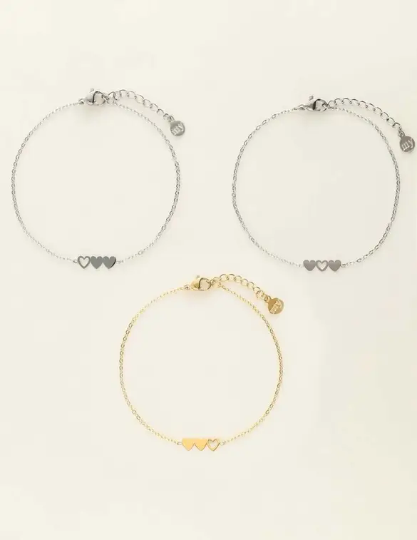 My Jewellery Bracelets 3 hearts 2 silver 1 gold MJ09648