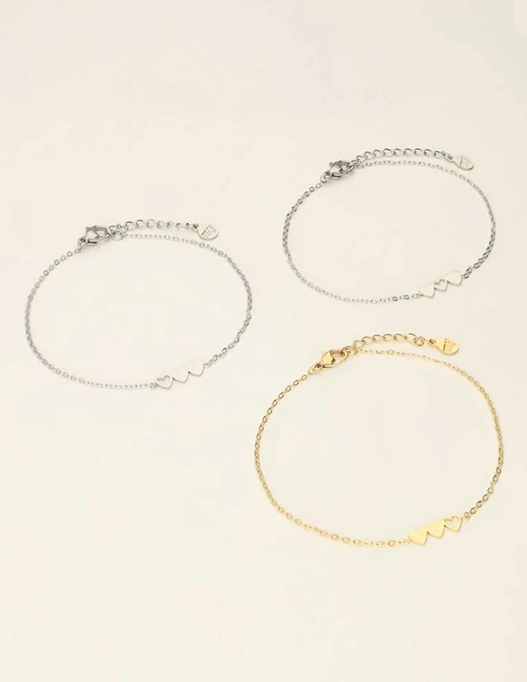 My Jewellery Bracelets 3 hearts 2 silver 1 gold MJ09648