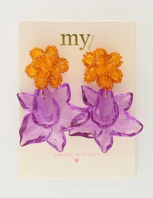 My Jewellery Earring 2 purple flowers plastic MJ10502