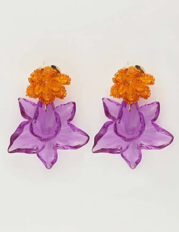 My Jewellery Earring 2 purple flowers plastic MJ10502