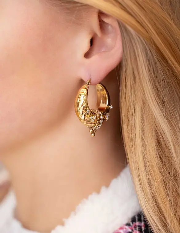 My Jewellery Earring hoops with big strass beads MJ08345