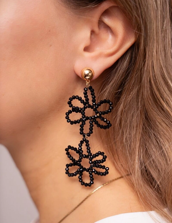 My Jewellery Earring statement 2 flowers black MJ09984
