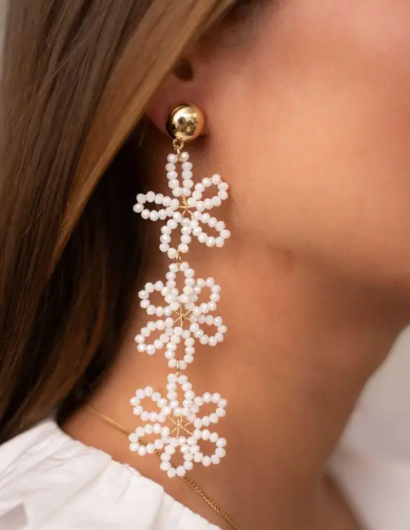 My Jewellery Earring statement 3 flowers white MJ10071