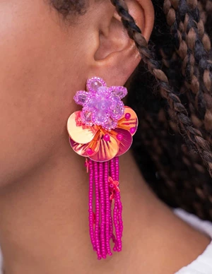 My Jewellery Earring statement pink flower strin MJ10504