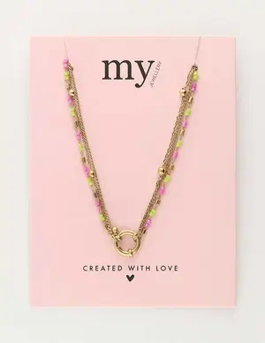 My Jewellery Necklace 3 layers miyuki pink green MJ10238