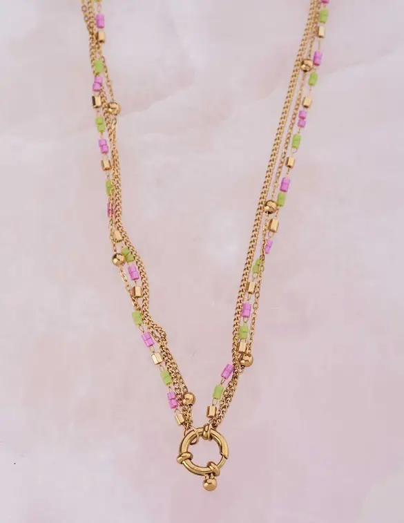 My Jewellery Necklace 3 layers miyuki pink green MJ10238