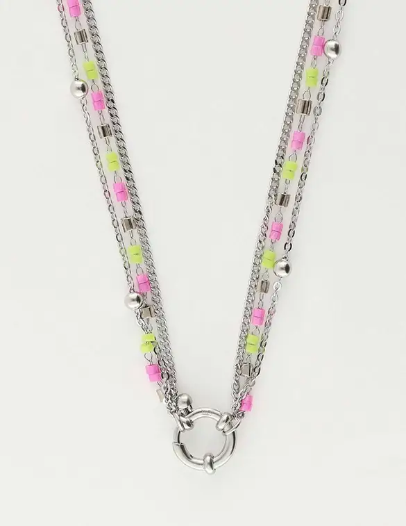 My Jewellery Necklace 3 layers miyuki pink green MJ10238