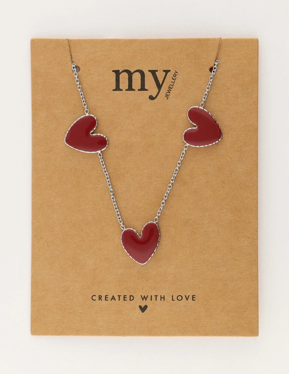 My Jewellery Necklace burgundy hearts MJ12613