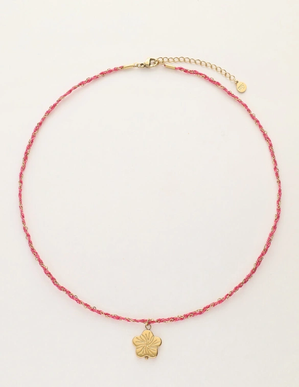 My Jewellery Necklace cord pink flower MJ12204