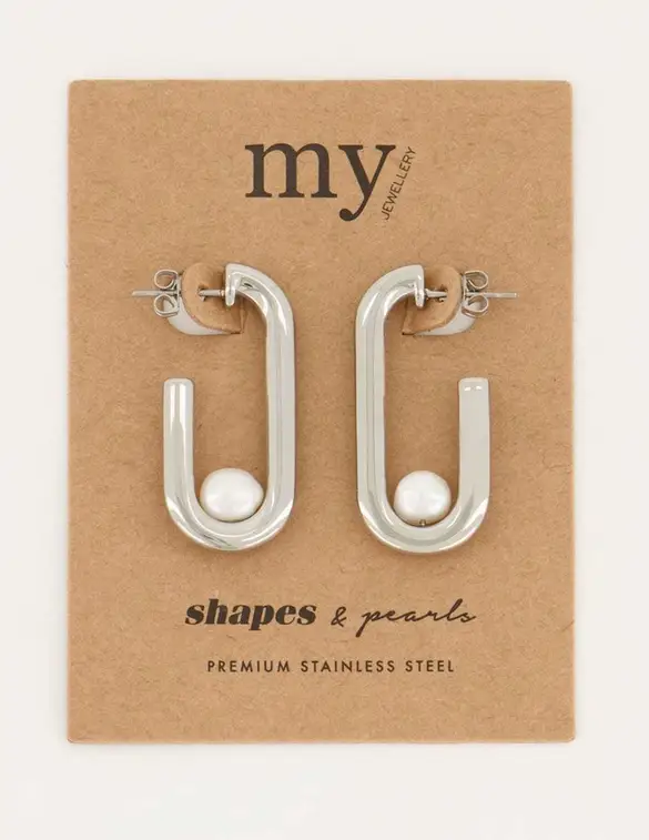 My Jewellery Shapes oorhangers rechthoek parel MJ05664