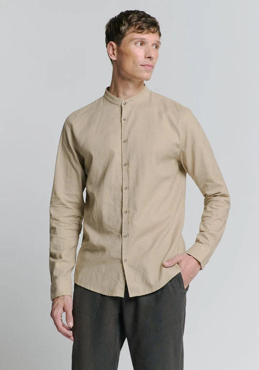 No Excess Shirt Granddad Solid With Linen 27470218SN