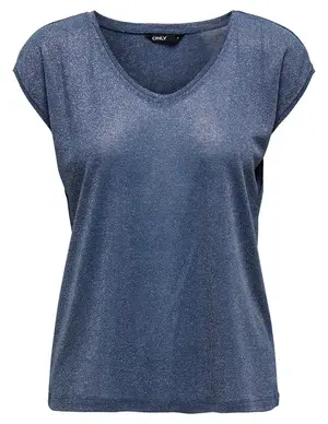 Only onlSILVERY S/S V NECK LUREX TOP JRS 15136069