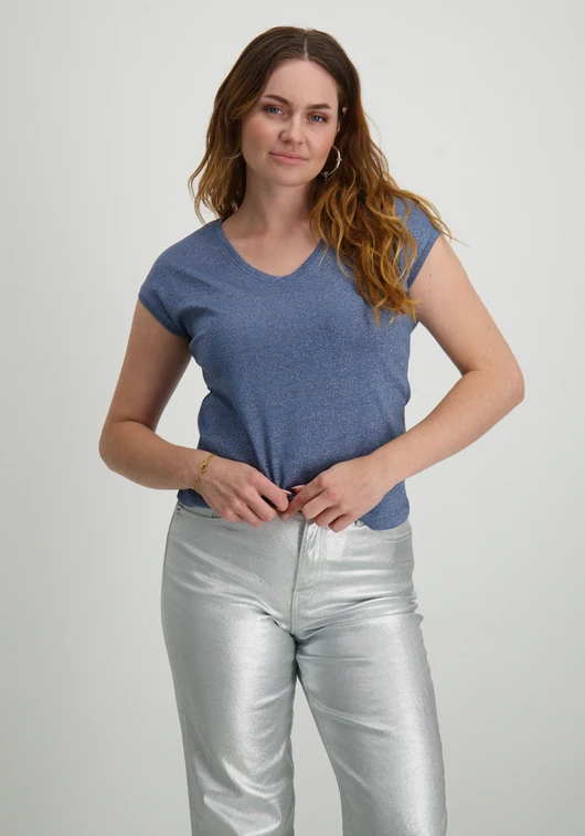 Only onlSILVERY S/S V NECK LUREX TOP JRS 15136069
