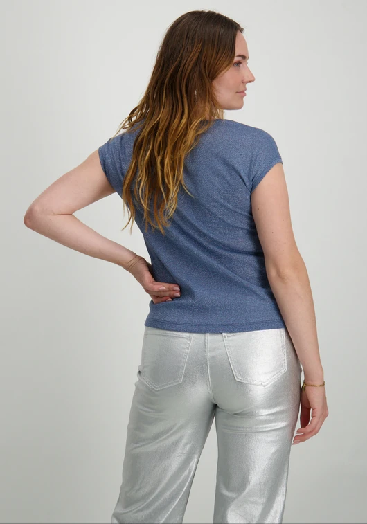 Only onlSILVERY S/S V NECK LUREX TOP JRS 15136069
