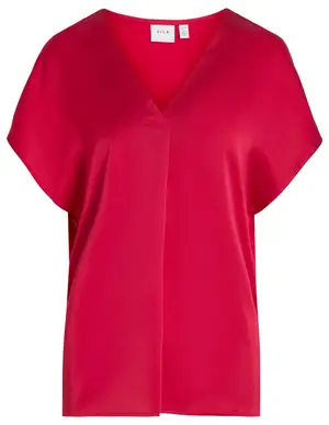 Vila VIELLETTE V-NECK S/S SATIN TOP - NO 14089239